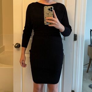 Express body con dress with three-quarter sleeves